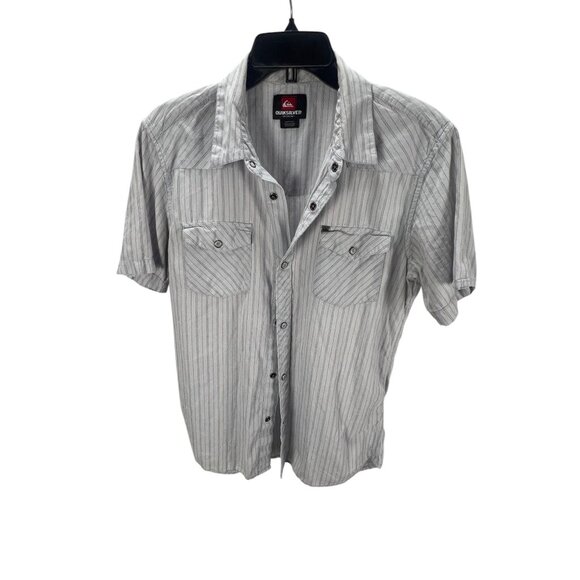Quiksilver Mens Striped Short Sleeve Button-Down Shirt Dual Chest Pockets Size M - Picture 1 of 8